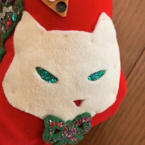 Vtg 60s large red felt hand decorated Christmas stocking - Picture 14 of 14